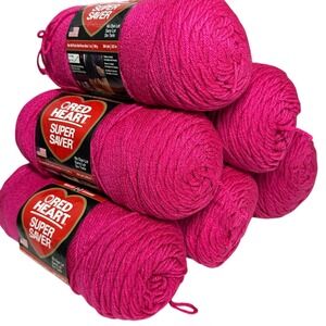 VTG Red Heart Super Saver Yarn SHOCKING PINK 0718 Acrylic 7 oz NO DYE ~ LOT OF 6